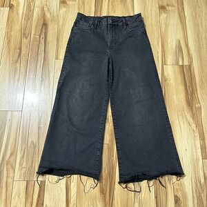 Kut From the Kloth Meg Fab Ab High Rise Wide Leg High Crop Sz 4 Black Frayed